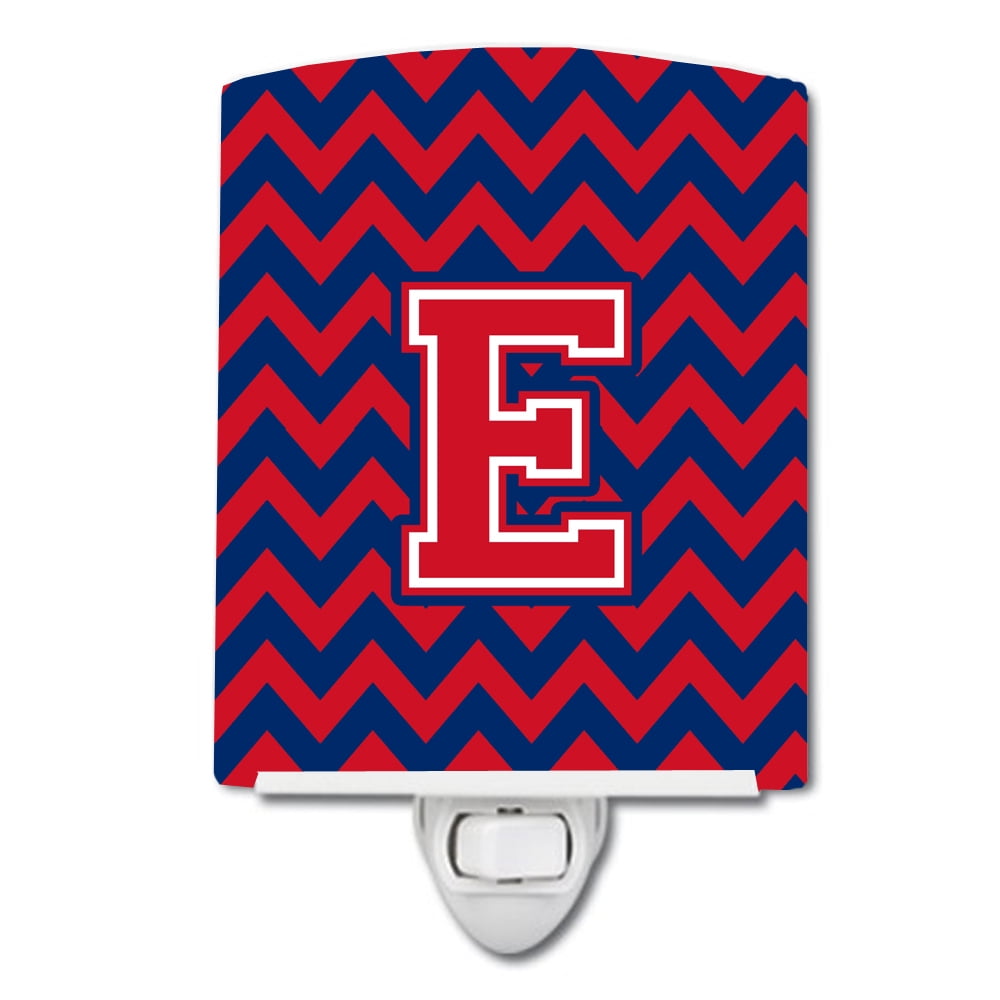 Letter E Chevron Yale Blue & Crimson Ceramic Night Light