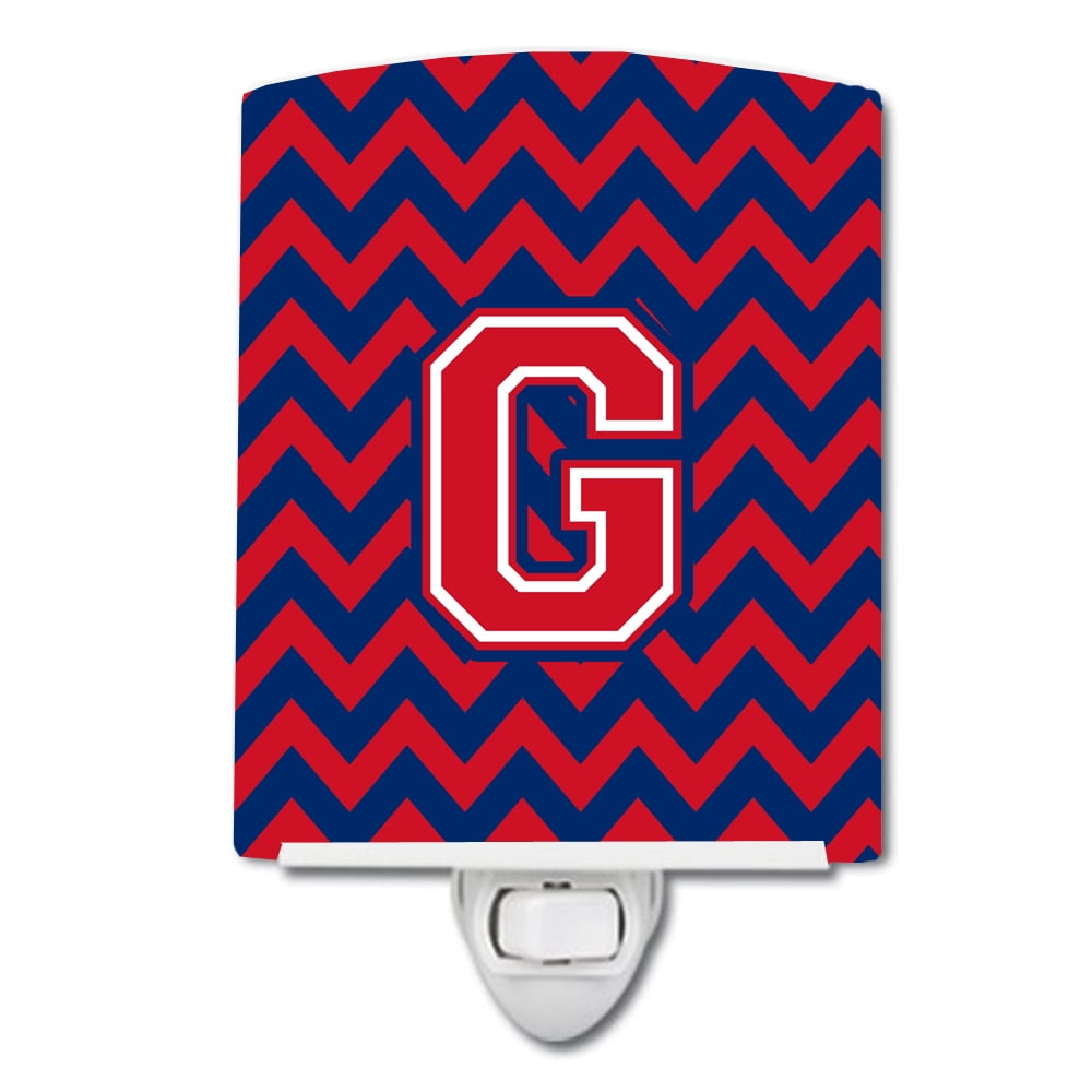 Letter G Chevron Yale Blue & Crimson Ceramic Night Light