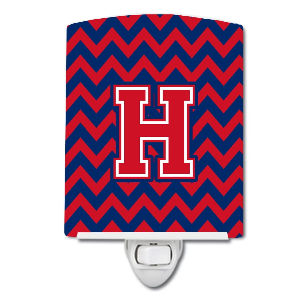 Letter H Chevron Yale Blue & Crimson Ceramic Night Light