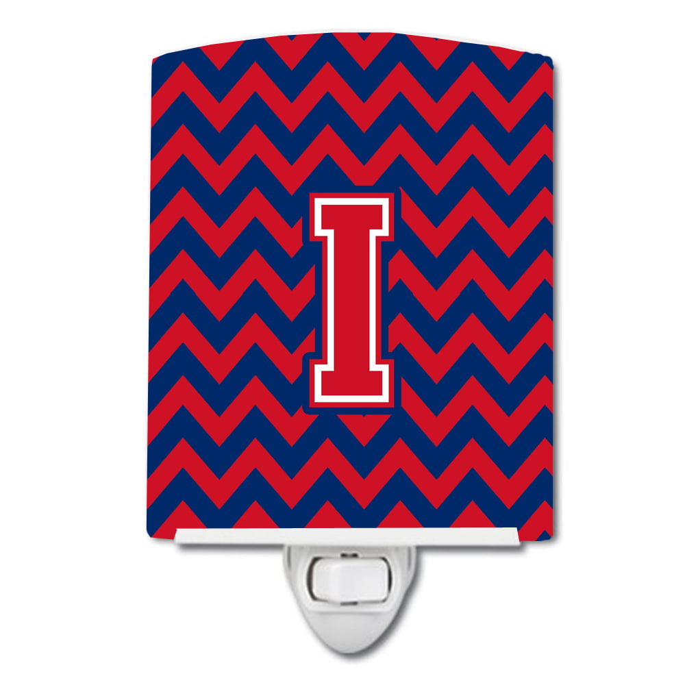 Letter I Chevron Yale Blue & Crimson Ceramic Night Light