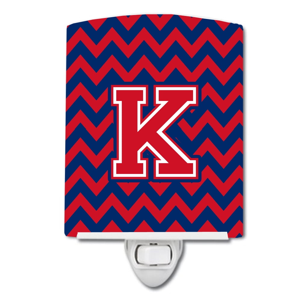 Letter K Chevron Yale Blue & Crimson Ceramic Night Light