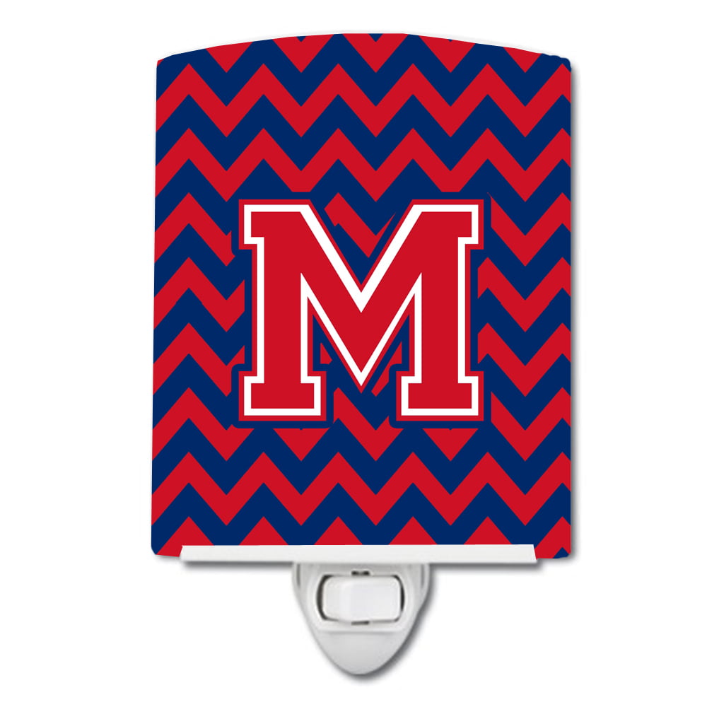 Letter M Chevron Yale Blue & Crimson Ceramic Night Light