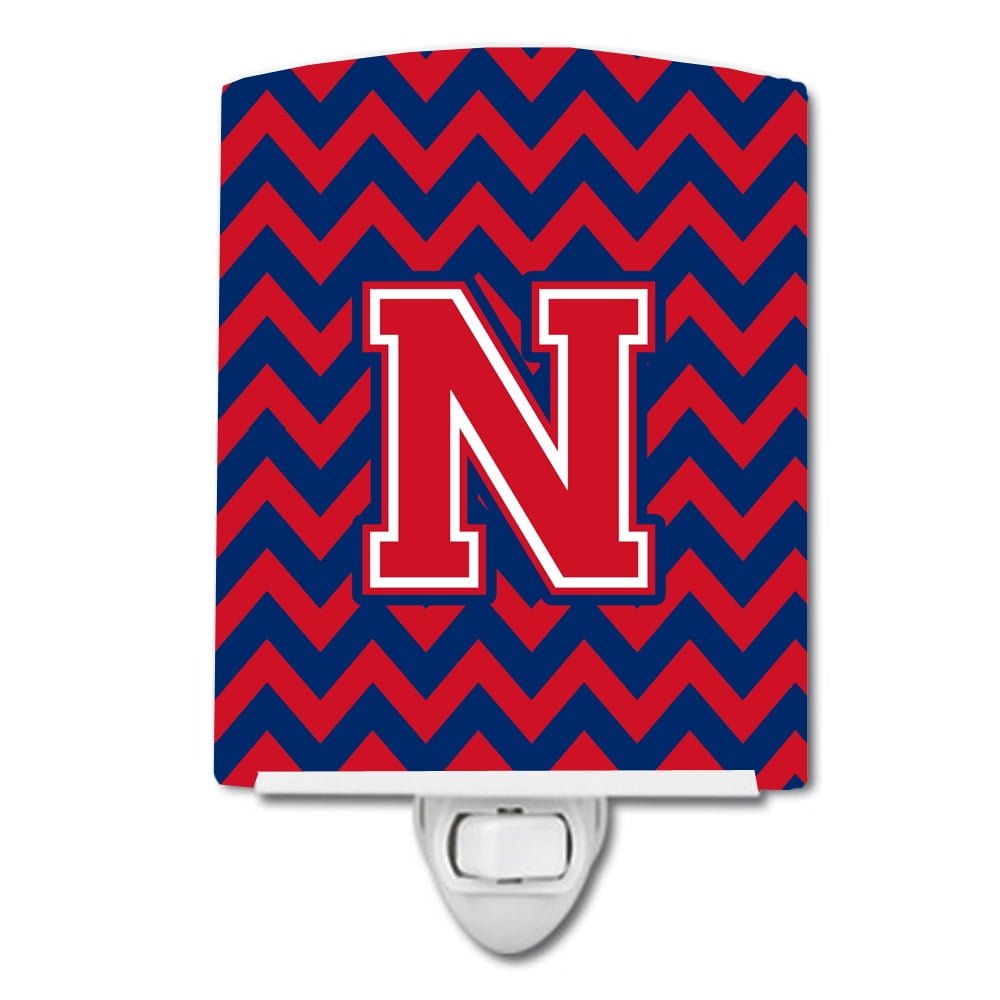 Letter N Chevron Yale Blue & Crimson Ceramic Night Light