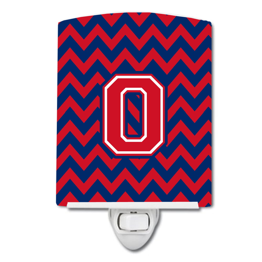 Letter O Chevron Yale Blue & Crimson Ceramic Night Light
