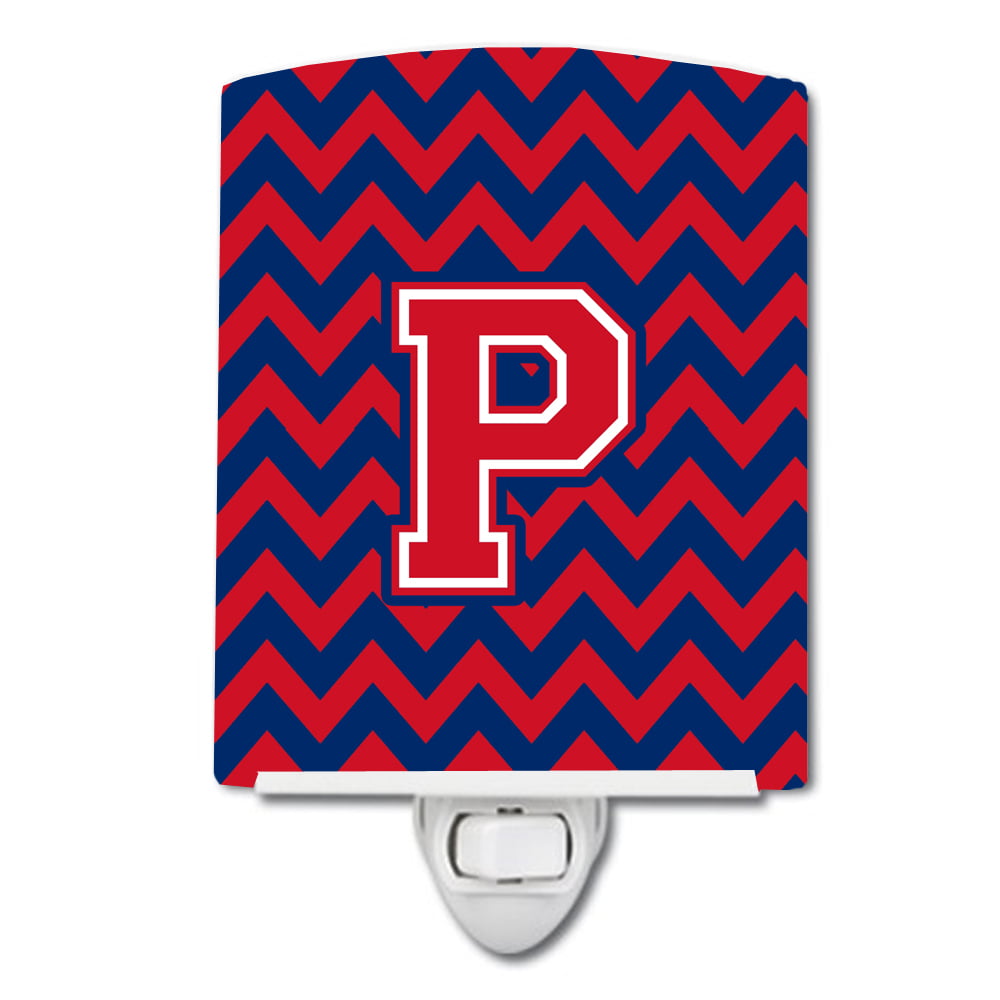 Letter P Chevron Yale Blue & Crimson Ceramic Night Light