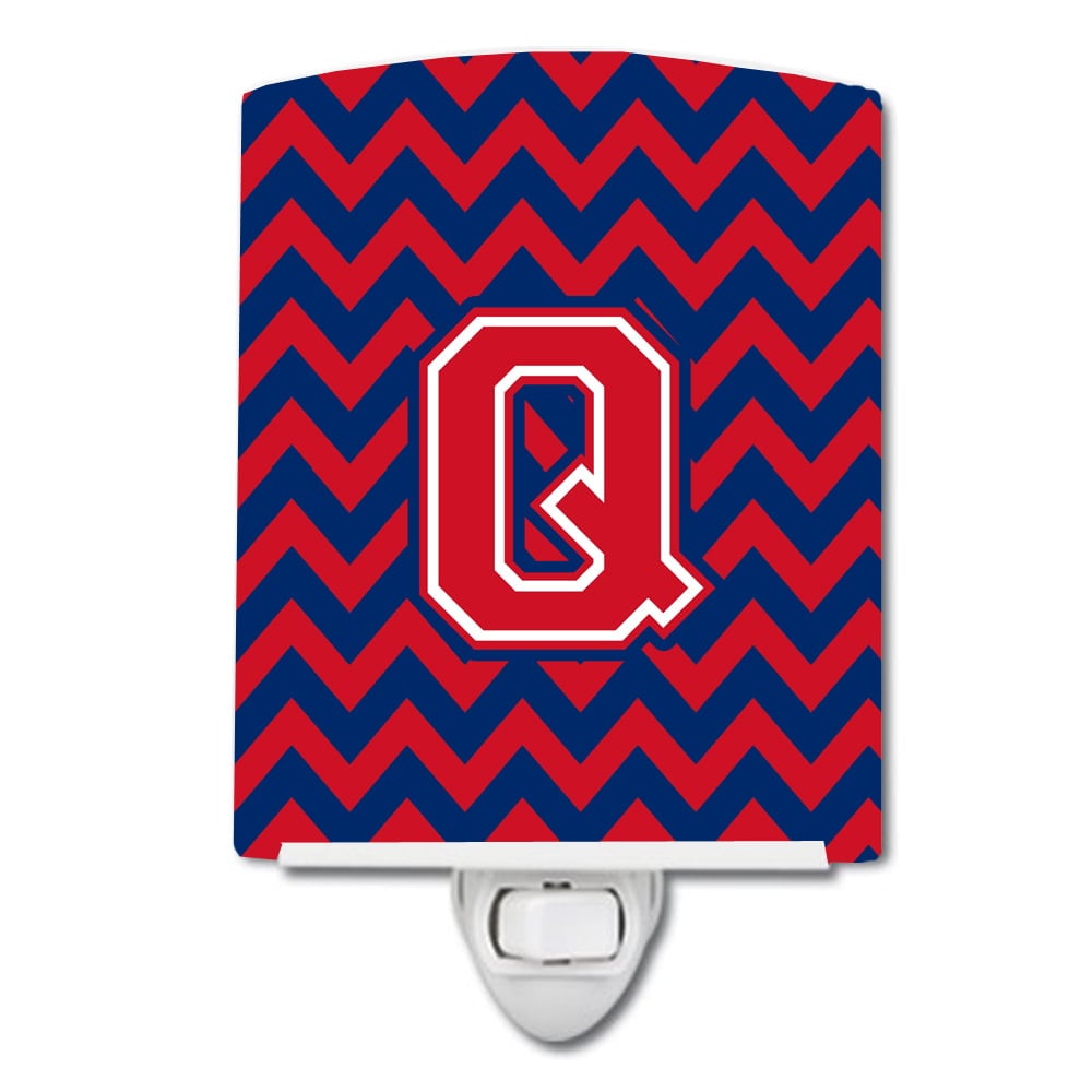 Letter Q Chevron Yale Blue & Crimson Ceramic Night Light
