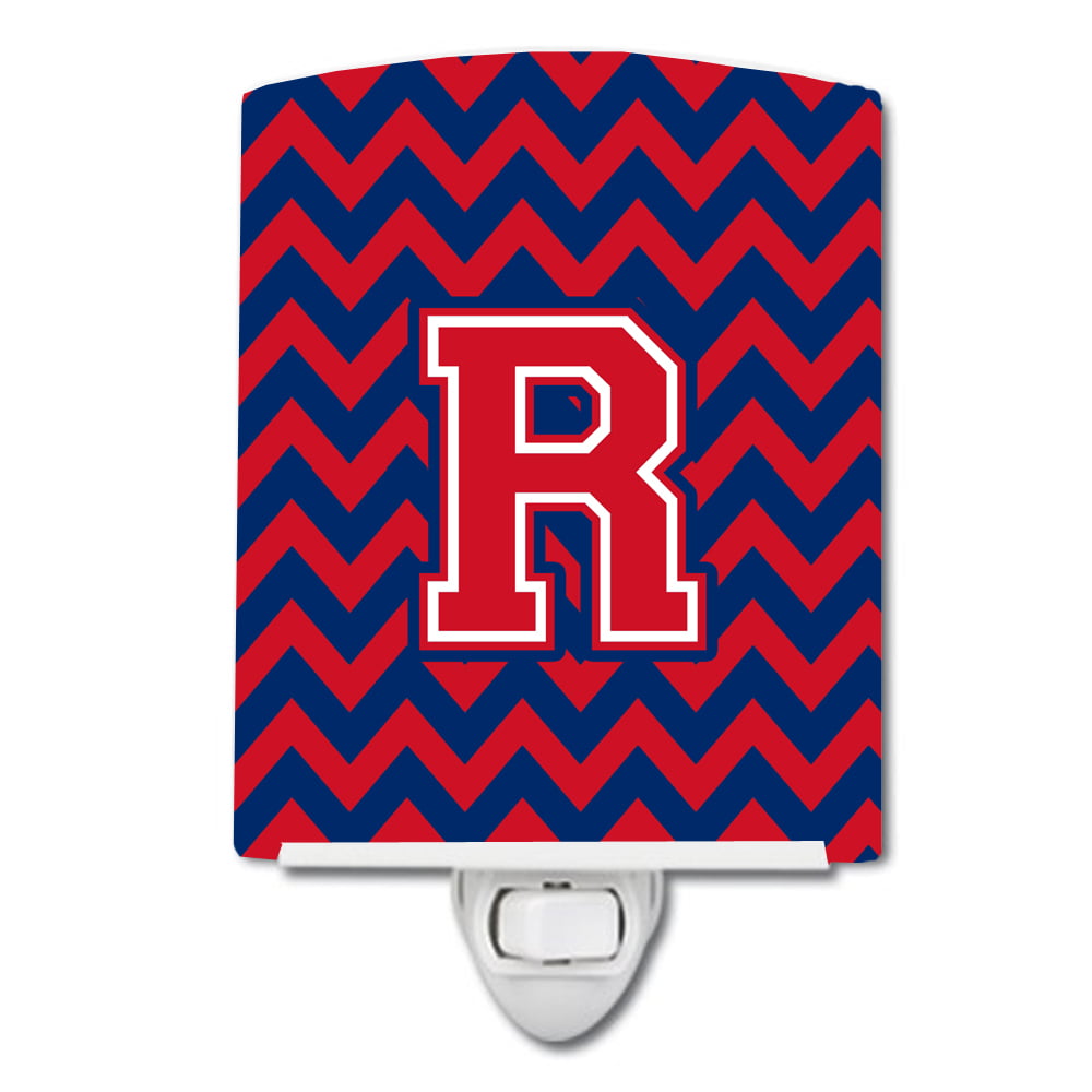Letter R Chevron Yale Blue & Crimson Ceramic Night Light