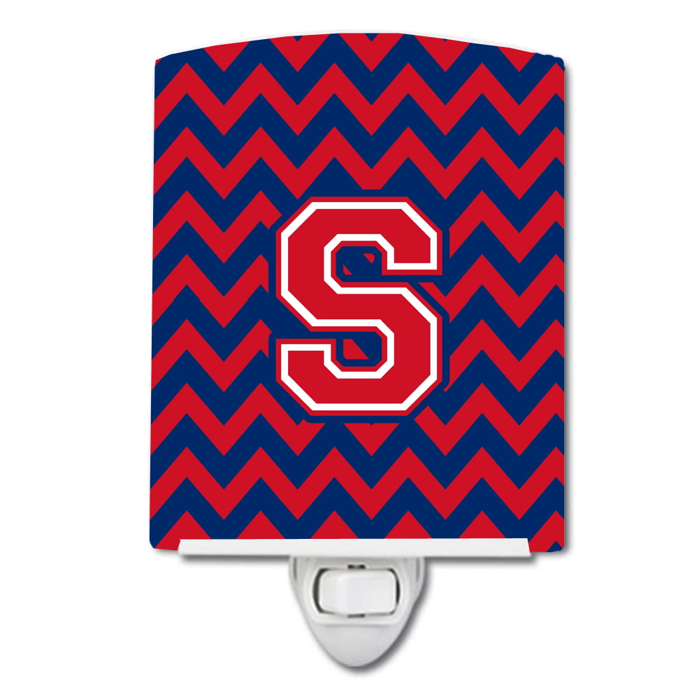 Letter S Chevron Yale Blue & Crimson Ceramic Night Light