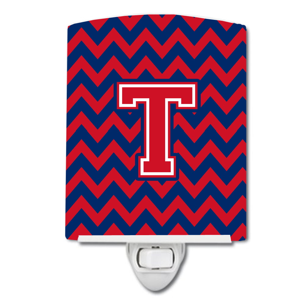 Letter T Chevron Yale Blue & Crimson Ceramic Night Light