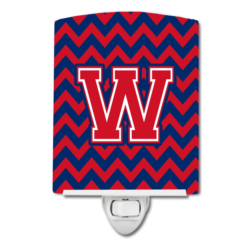 Letter W Chevron Yale Blue & Crimson Ceramic Night Light