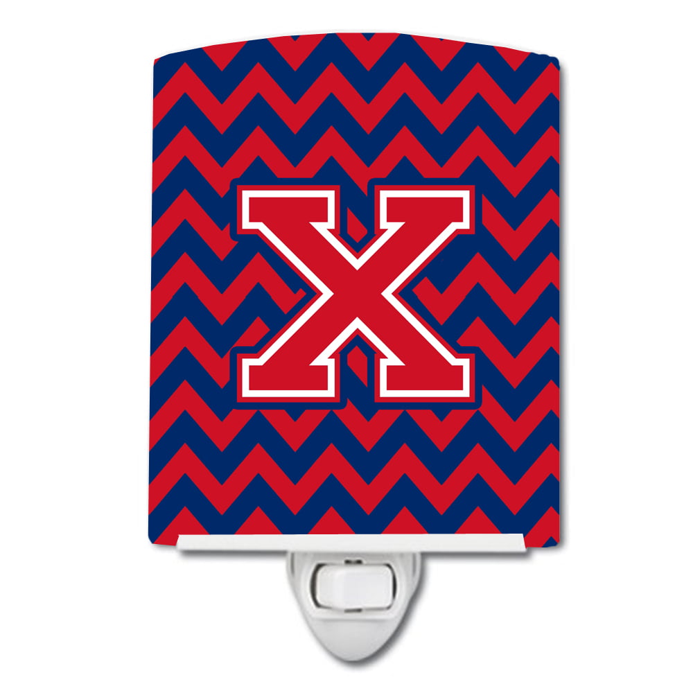 Letter X Chevron Yale Blue & Crimson Ceramic Night Light