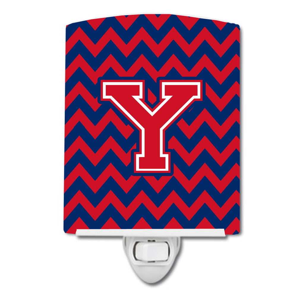 Letter Y Chevron Yale Blue & Crimson Ceramic Night Light
