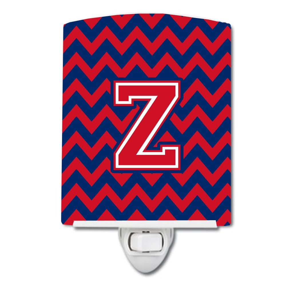 Letter Z Chevron Yale Blue & Crimson Ceramic Night Light