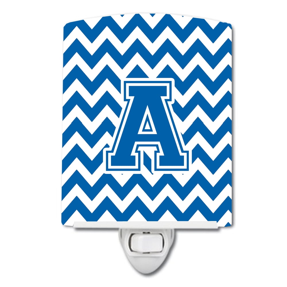 Letter A Chevron Blue & White Ceramic Night Light