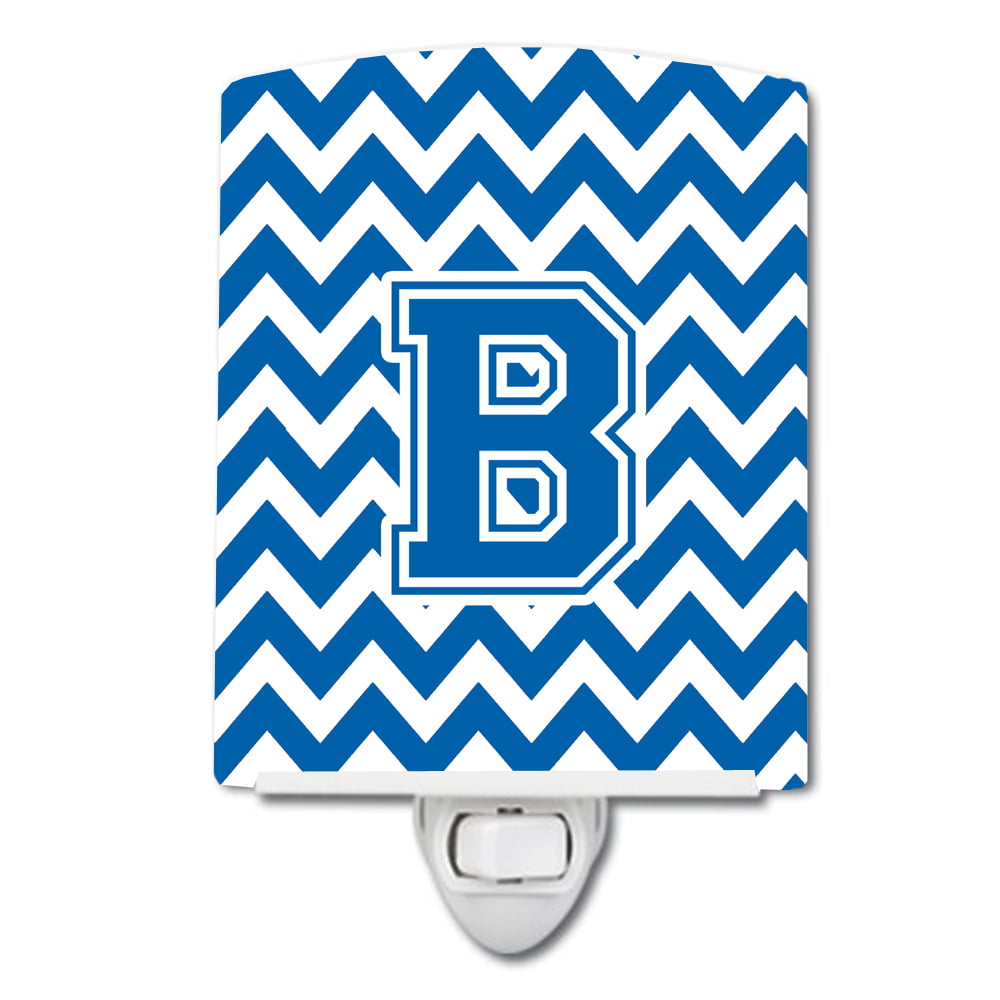 Letter B Chevron Blue & White Ceramic Night Light