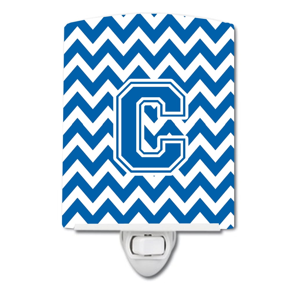 CJ1056-CCNL Letter C Chevron Blue & White Ceramic Night Light