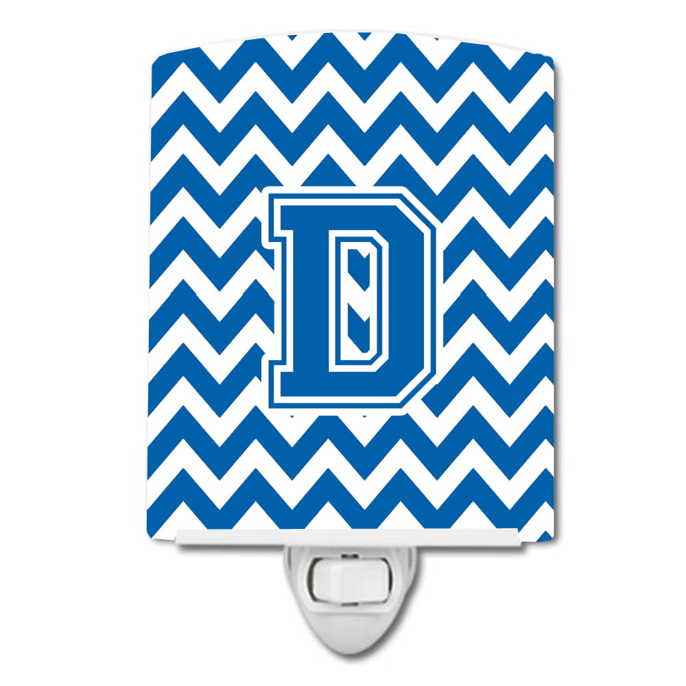 CJ1056-DCNL Letter D Chevron Blue & White Ceramic Night Light