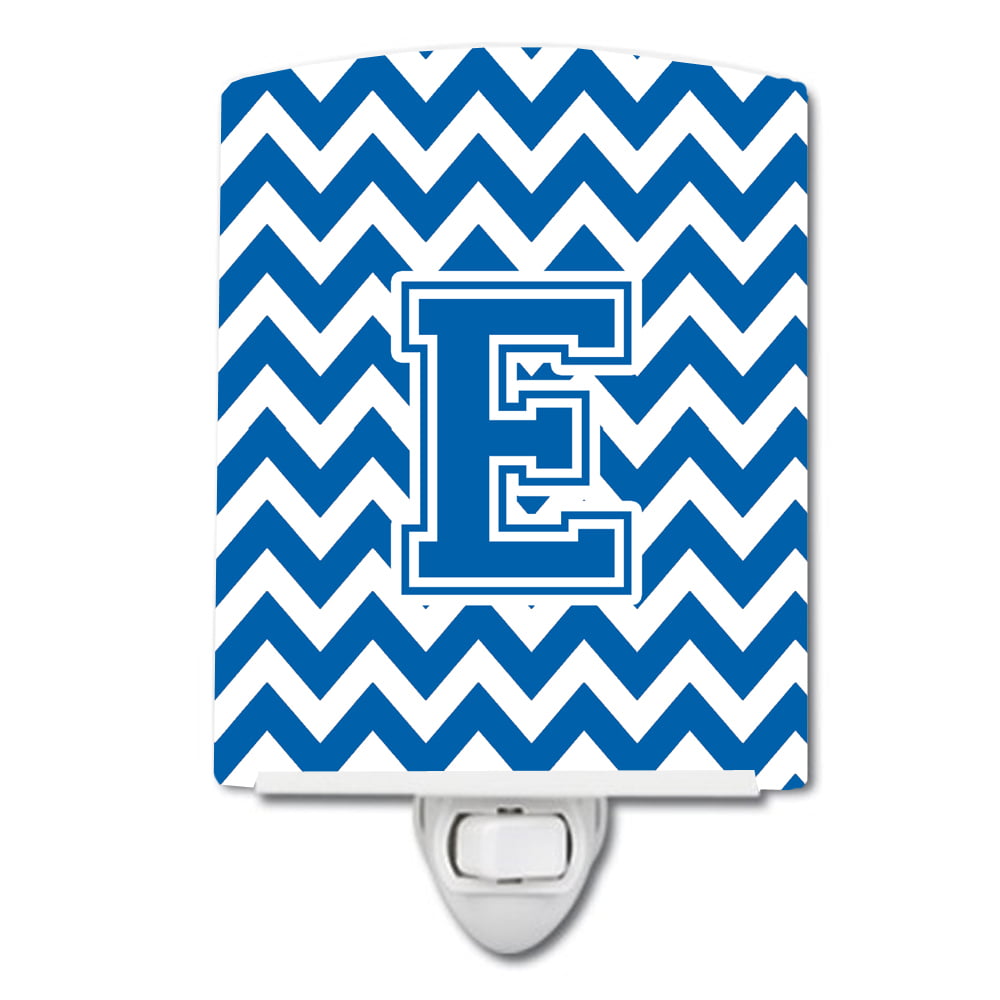 CJ1056-ECNL Letter E Chevron Blue & White Ceramic Night Light
