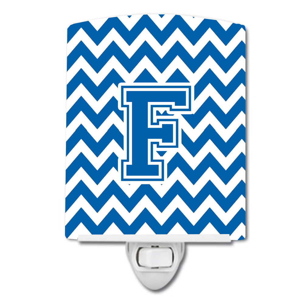 Letter F Chevron Blue & White Ceramic Night Light