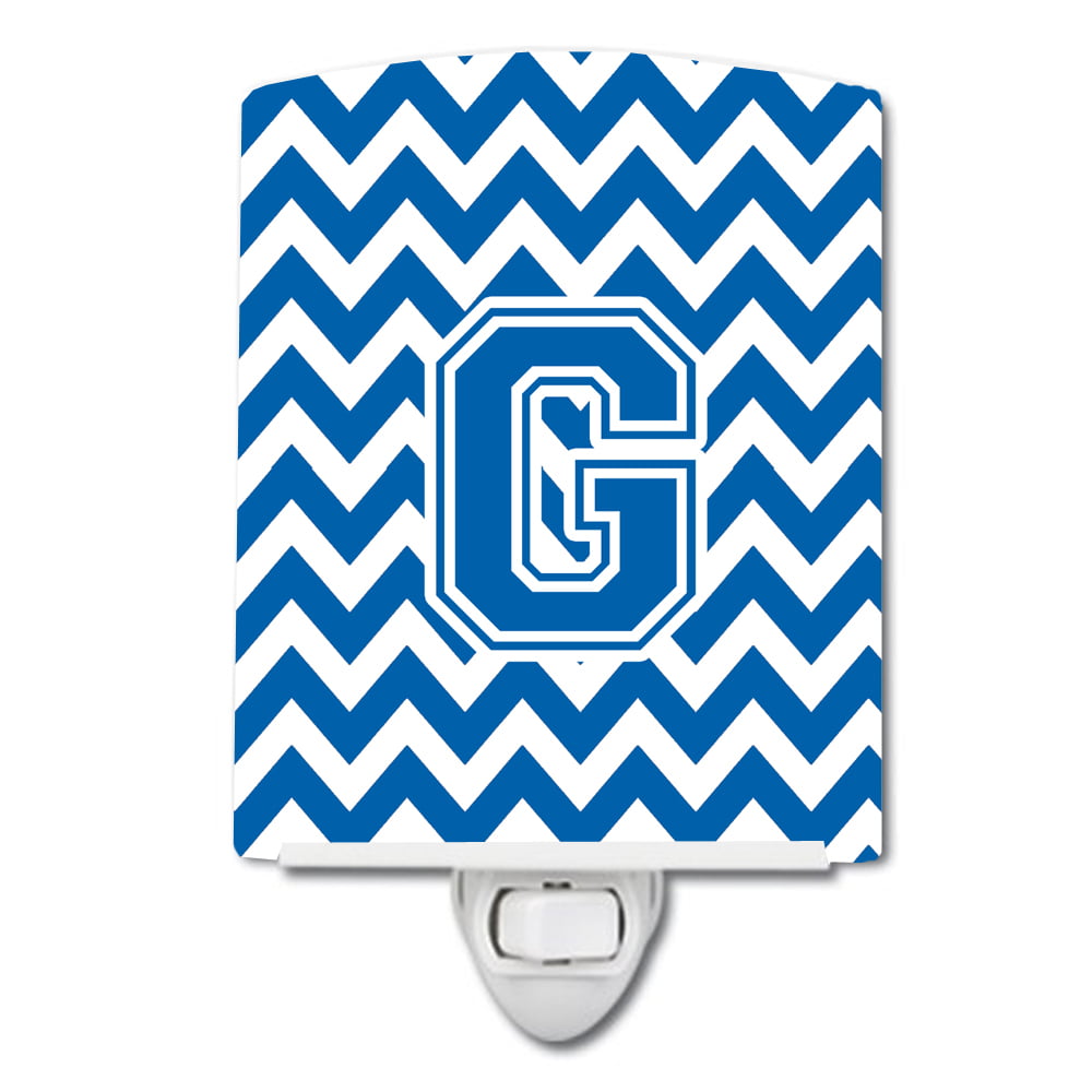 Letter G Chevron Blue & White Ceramic Night Light