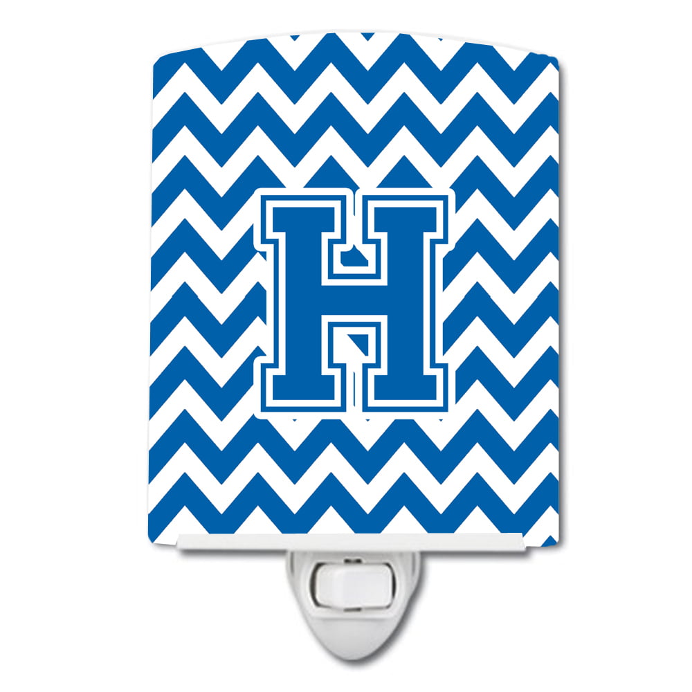 CJ1056-HCNL Letter H Chevron Blue & White Ceramic Night Light