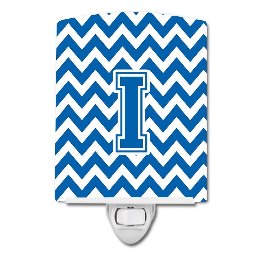 Letter I Chevron Blue & White Ceramic Night Light