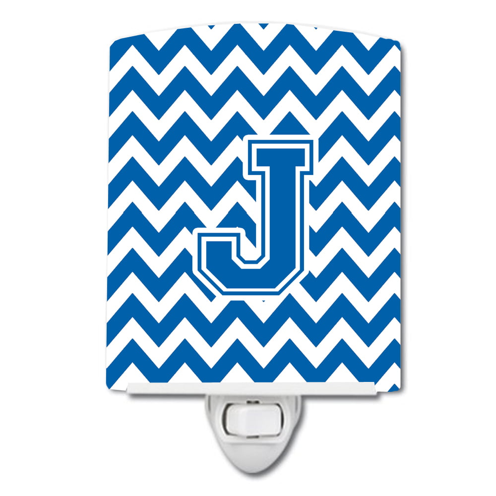 Letter J Chevron Blue & White Ceramic Night Light