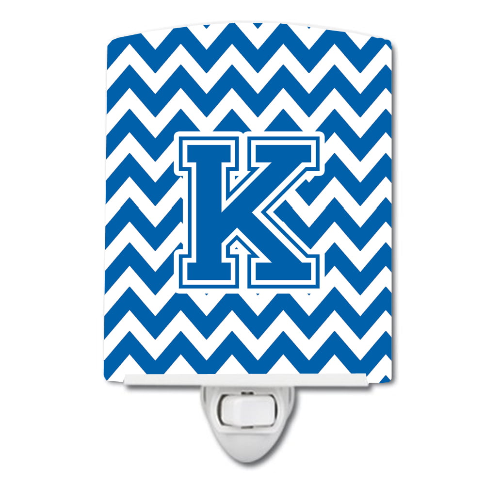 Letter K Chevron Blue & White Ceramic Night Light