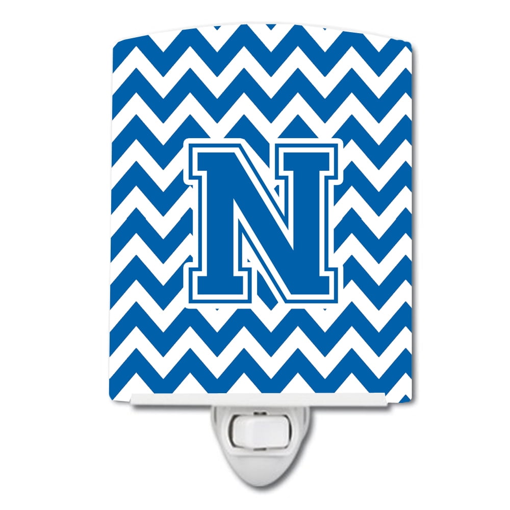 Letter N Chevron Blue & White Ceramic Night Light