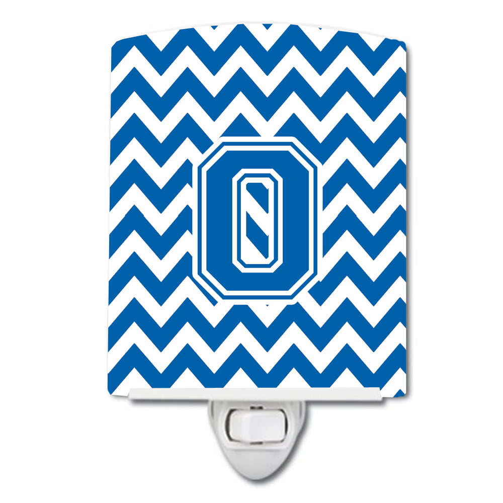 Letter O Chevron Blue & White Ceramic Night Light