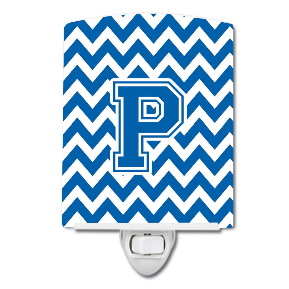 Letter P Chevron Blue & White Ceramic Night Light
