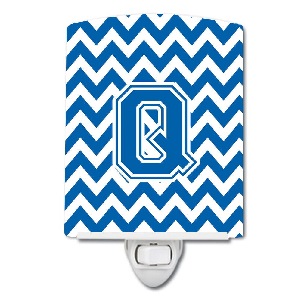 Letter Q Chevron Blue & White Ceramic Night Light