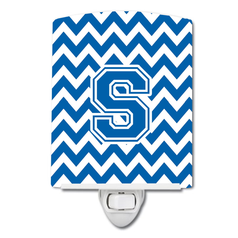 Letter S Chevron Blue & White Ceramic Night Light