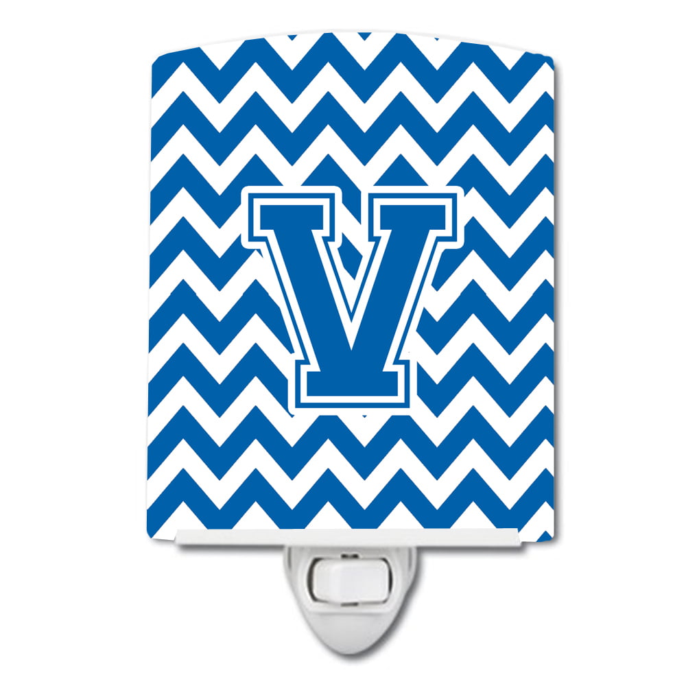 Letter V Chevron Blue & White Ceramic Night Light