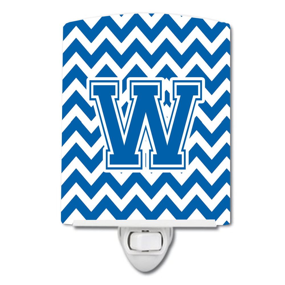 Letter W Chevron Blue & White Ceramic Night Light
