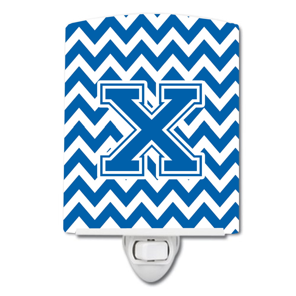 Letter X Chevron Blue & White Ceramic Night Light