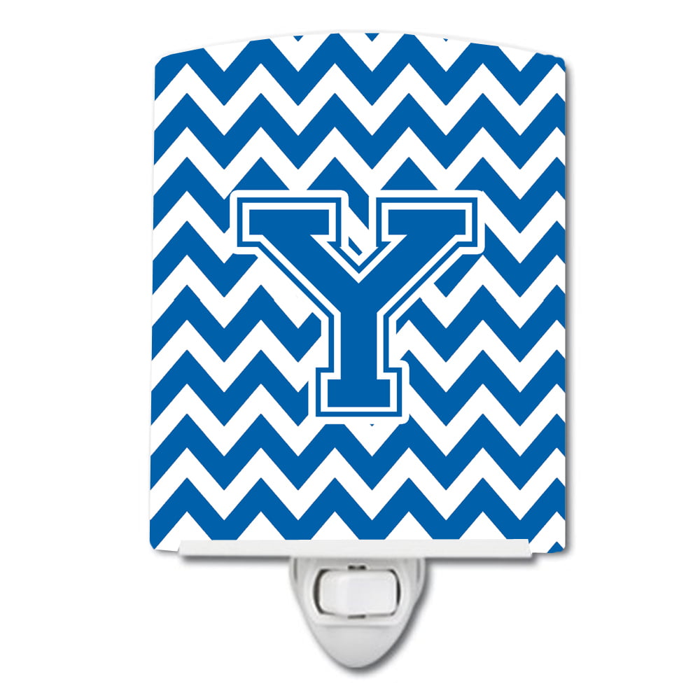 Letter Y Chevron Blue & White Ceramic Night Light