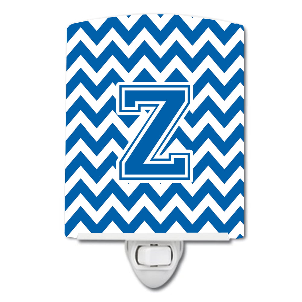 Letter Z Chevron Blue & White Ceramic Night Light