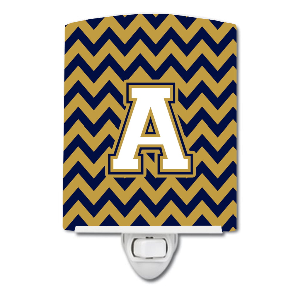 Letter A Chevron Navy Blue & Gold Ceramic Night Light
