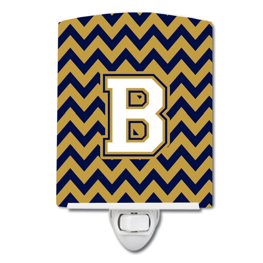 CJ1057-BCNL Letter B Chevron Navy Blue & Gold Ceramic Night Light