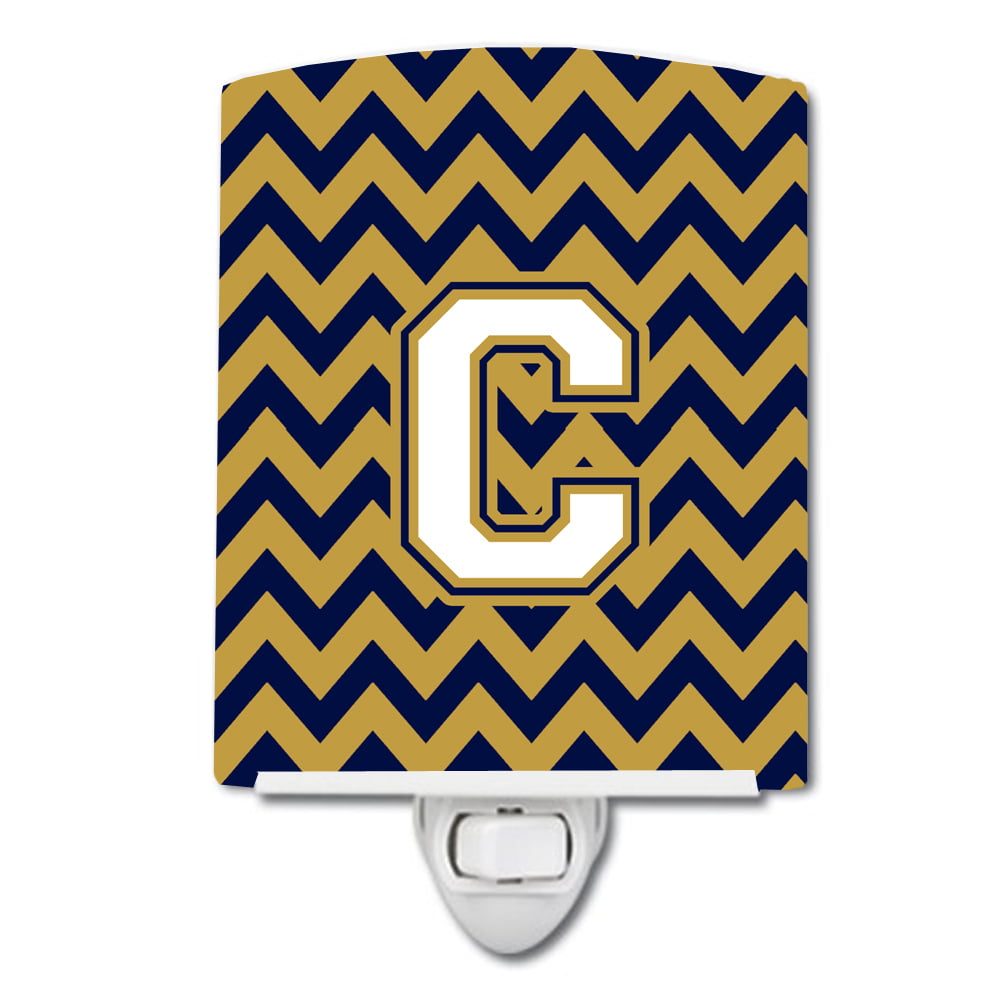 Letter C Chevron Navy Blue & Gold Ceramic Night Light