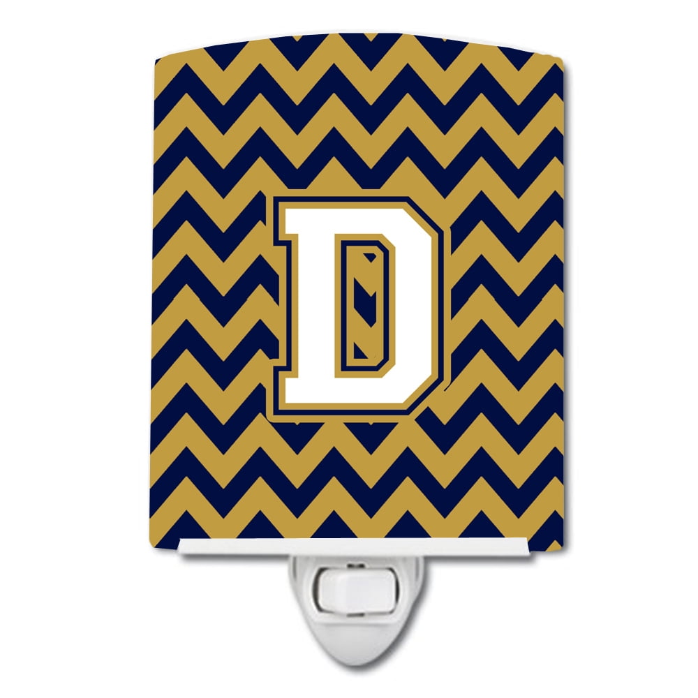 Letter D Chevron Navy Blue & Gold Ceramic Night Light