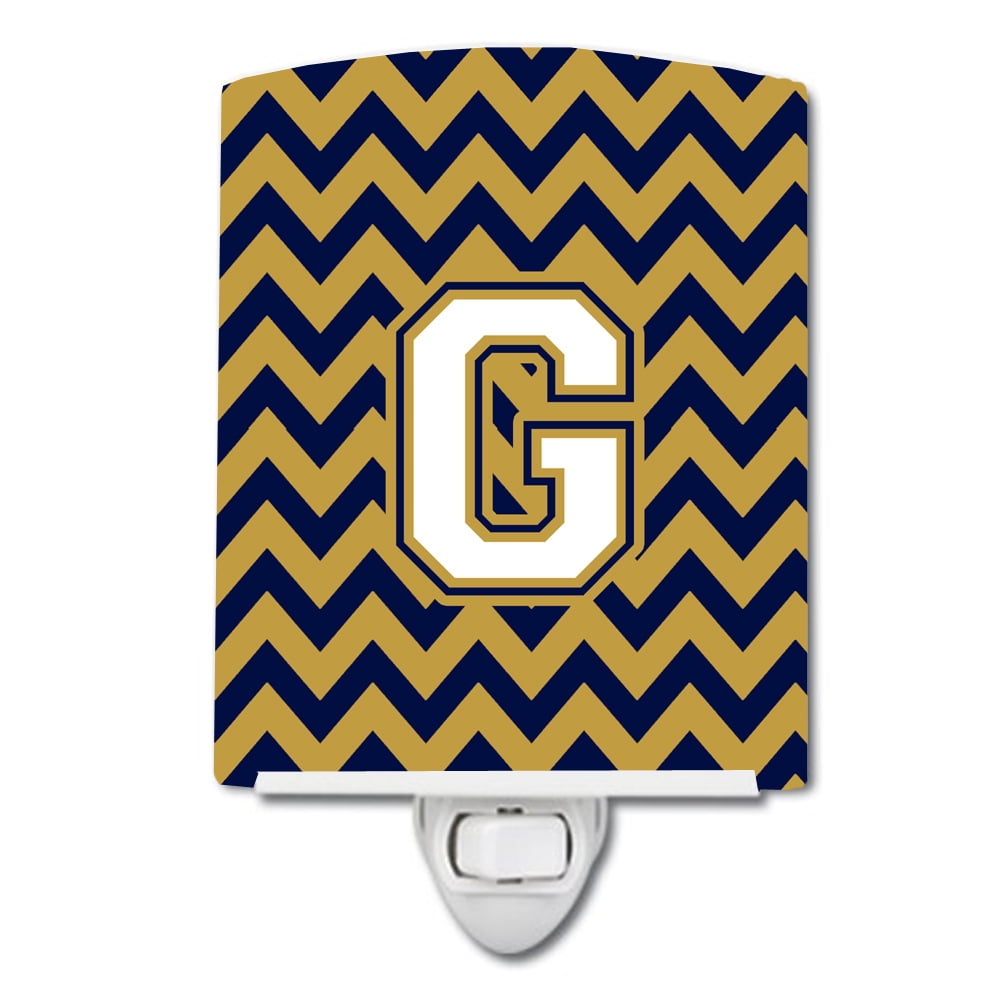 Letter G Chevron Navy Blue & Gold Ceramic Night Light