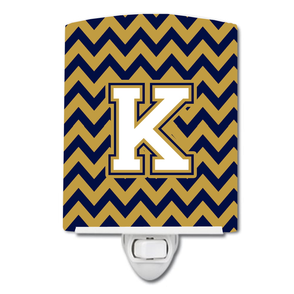Letter K Chevron Navy Blue & Gold Ceramic Night Light