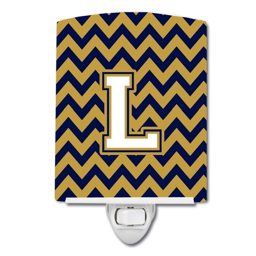 Letter L Chevron Navy Blue & Gold Ceramic Night Light