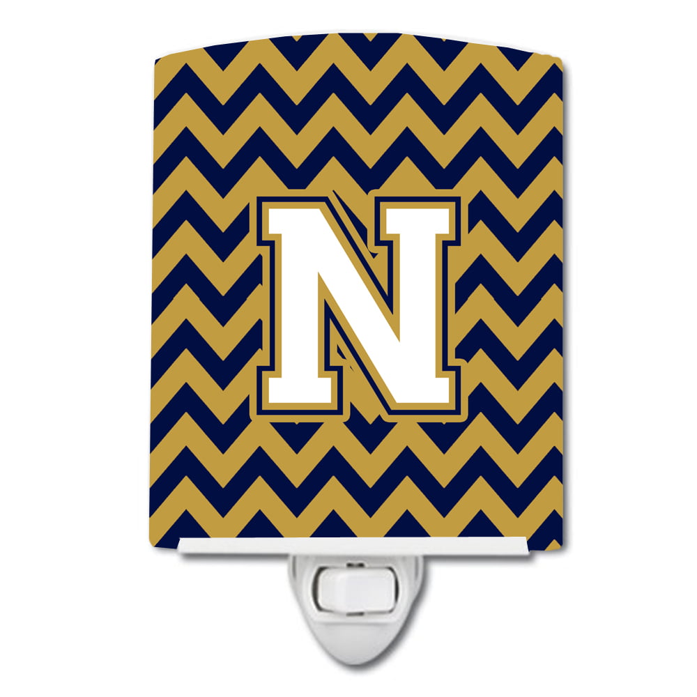 Letter N Chevron Navy Blue & Gold Ceramic Night Light