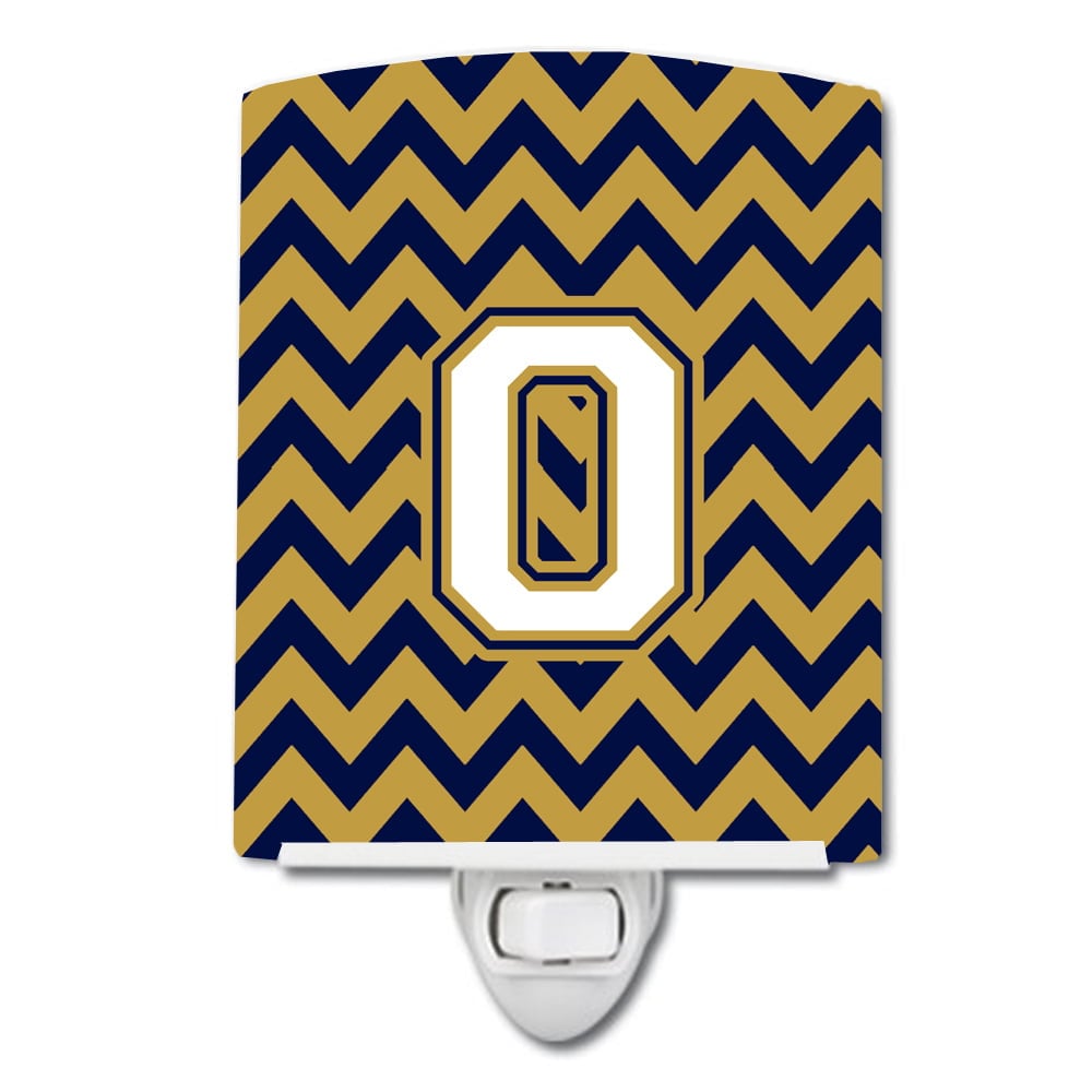 Letter O Chevron Navy Blue & Gold Ceramic Night Light