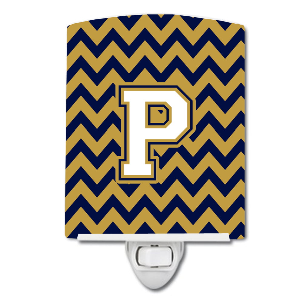 Letter P Chevron Navy Blue & Gold Ceramic Night Light