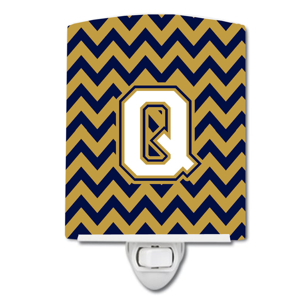 Letter Q Chevron Navy Blue & Gold Ceramic Night Light