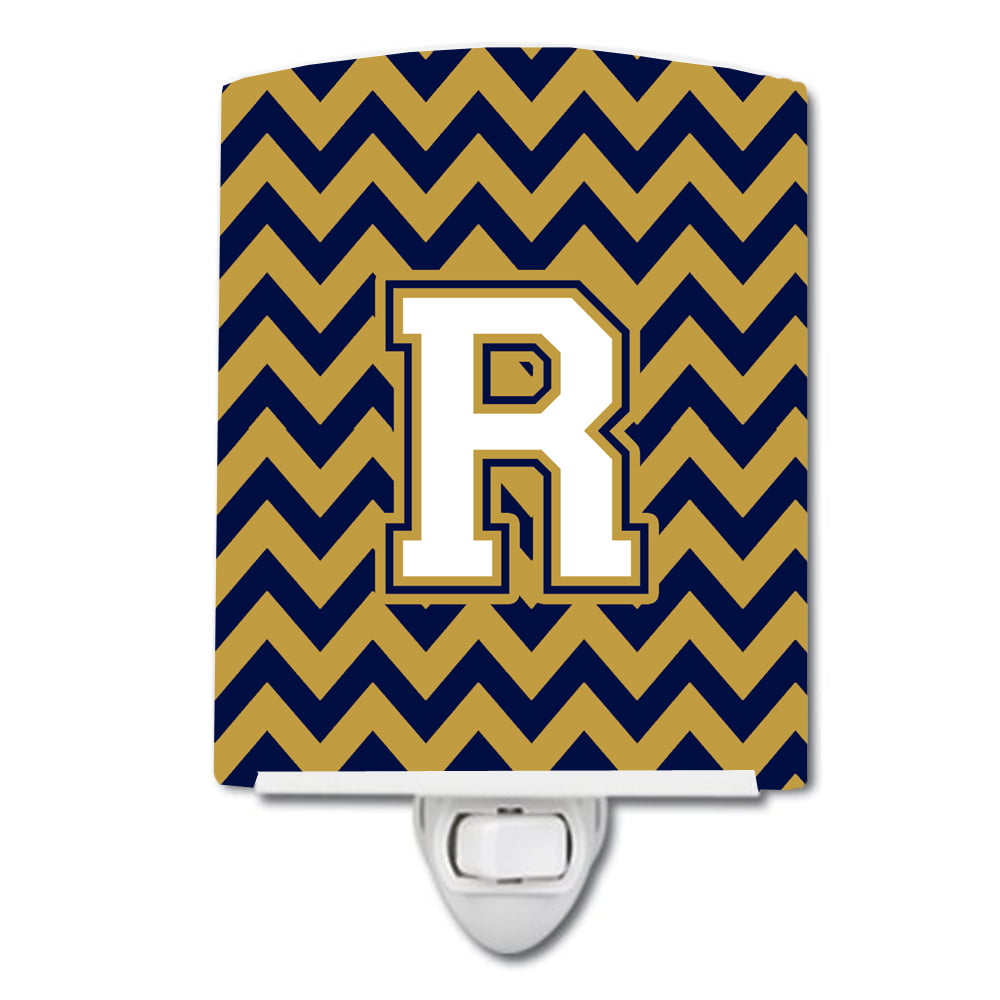 Letter R Chevron Navy Blue & Gold Ceramic Night Light